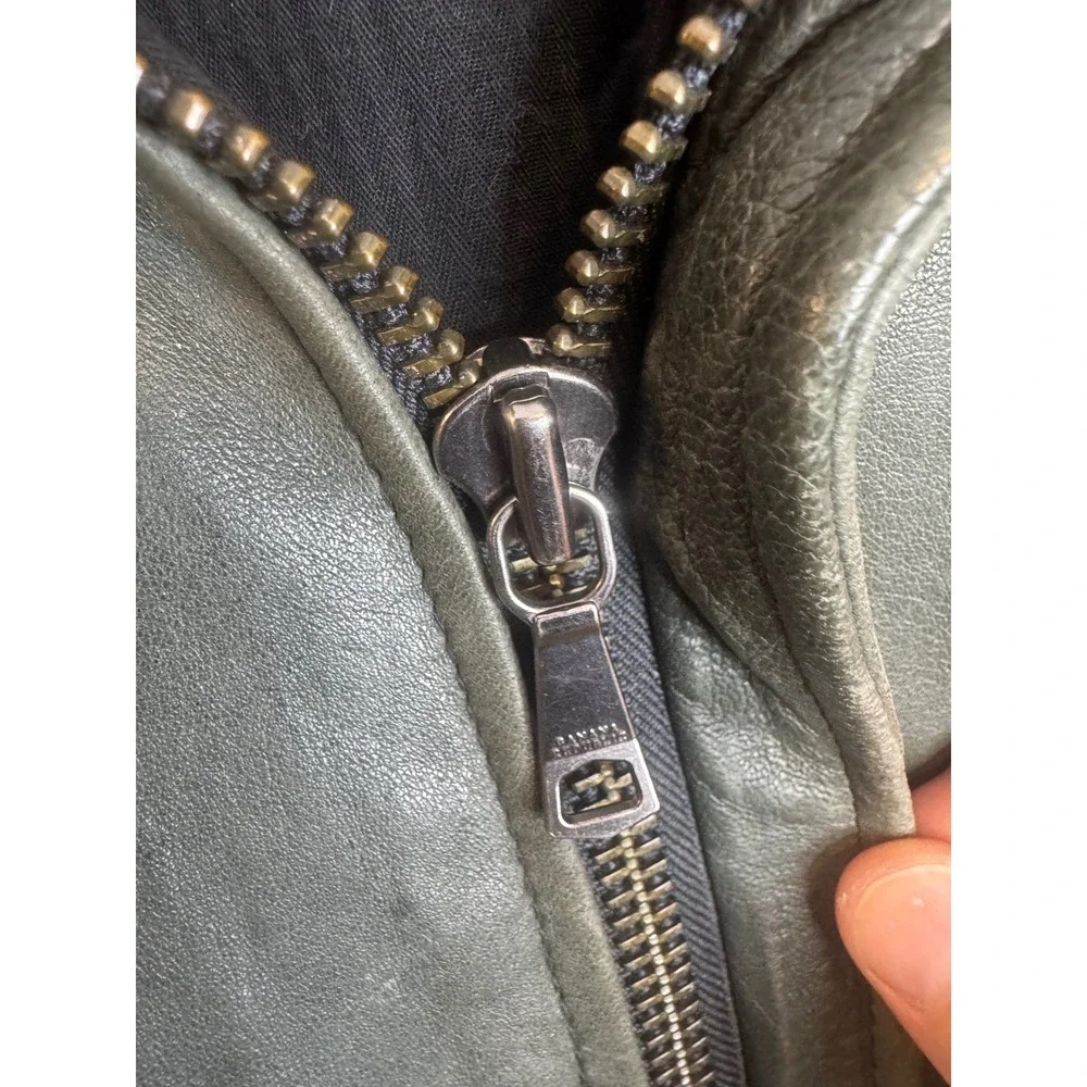 VIntage Banana‎ Republic Mens Leather Bomber Jacket Sage Green Grey S Full Zip